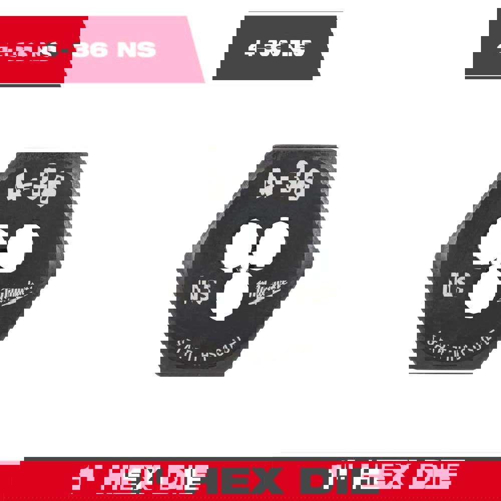 Hex Rethreading Dies; Thread Size (Inch): #4-36 ; Material: Carbon Steel ; Thread Direction: Right Hand ; Thread Standard: UNS ; Series: Hex-LOK ; Hex Size (Decimal Inch): 1.0000